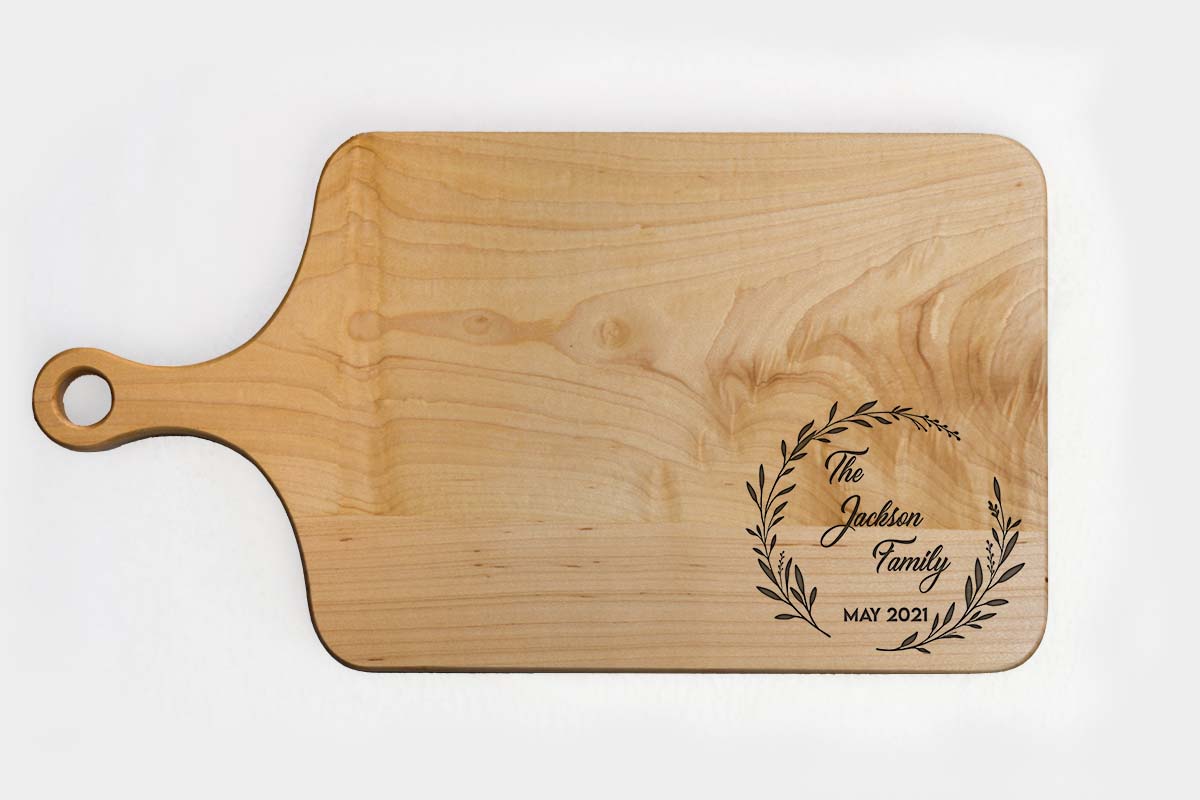 engraved wood cutting board paddle